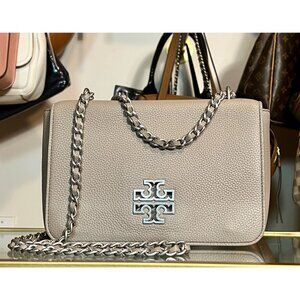 Tory Burch Grey and Silver Britten Shoulder Bag / Crossbody